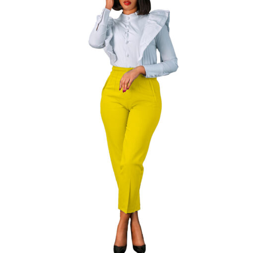 Women's Clothing Plus Size Fashion Temperament Leisure Slimming High Waist Suit Pants Solid Color African - Image 2