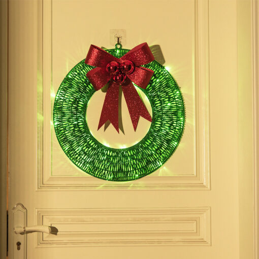 Christmas Garland 50CM Luminous LED Warm Light Metal Luminous Wreath With Big Bowknot Christmas Front Door Home Holiday Party Door Hanging Decor - Image 4