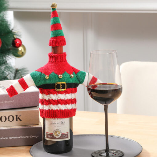 Christmas Holiday Decoration Knitted Clothes Wine Bottle Home Xmas New Year Dinner Table Decoration - Image 7