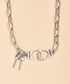 Alternative view of New Trendy Silver Plated Hiphop Punk Key Lock Pendant Cuban Chain  for Women