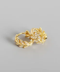 Alternative view of 925 Sterling Silver Earrings Elegant Olive Leaf Shape Diamond Gold for Women