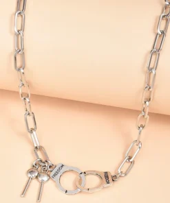 New Trendy Silver Plated Hiphop Punk Key Lock Pendant Cuban Chain  for Women