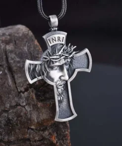 Alternative view of Mens Christian Jewelry Barbed Wire Necklace Jesus Cross Necklace