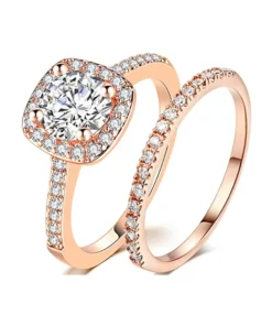 14k White Rose Yellow Gold 1.5  Diamond Engagement Wedding Ring Set for Women