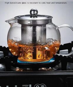 Borosilicate Clear Glass Teapot with stainless steel micro-mesh - Removable Infuser Stovetop & Microwave Safe