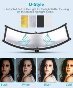 Alternative view of Neewer Clamshell Light Reflector Diffuser with Carrying Bag, 39”×18”/100x45cm Photography Curved Lighting Reflector for Photo Studio Photography, Black/White/Gold/Silver Colors (Stand Not Included)