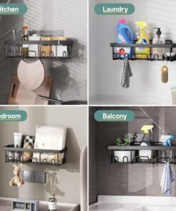 Veken Shower Caddy 6-Pack, Bathroom Organizers and Storage Shelves, Black Advanced Rustproof Design, Large Capacity, No Drilling, Adhesive Rack with Soap Holder, Wall-Mounted Kitchen & Home Decor - Image 7