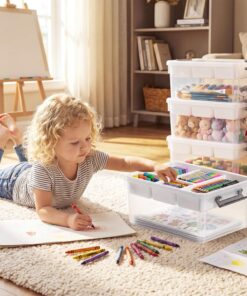 Citylife 17QT 2Packs Clear Craft Organizers and Storage Box with Tray Stackable Art Supply Organizer Storage Bins with Lids for Beads, Markers, Sewing, Tools, Playdoh, Coloring Books, Made in USA